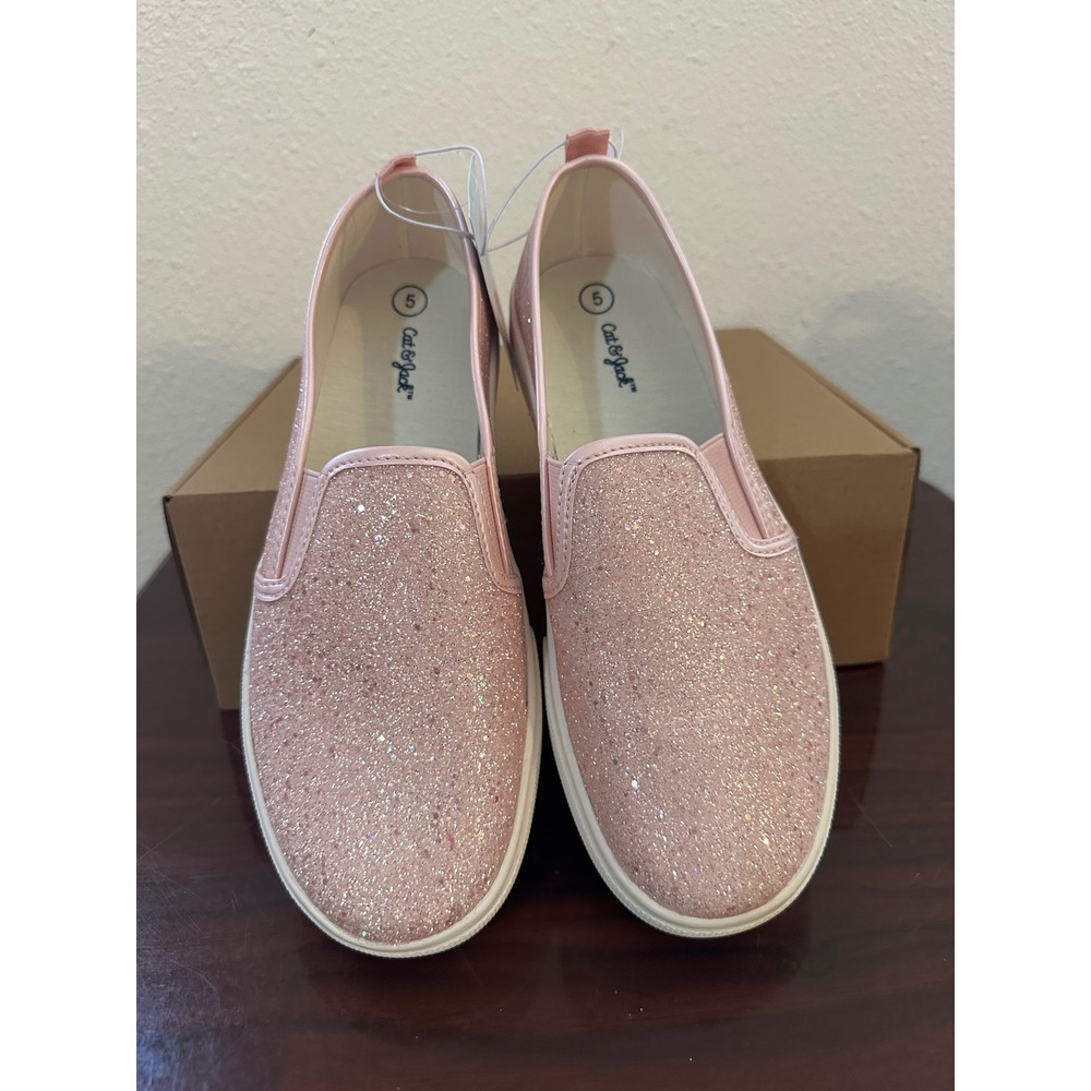 Cat & Jack Pink Glitter Slip On Sneakers Shoes Size 5 Kids Girls Women